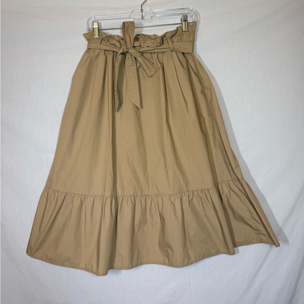 Uniqlo Tan A-Line Skirt with tie belt paper bag style elastic waist